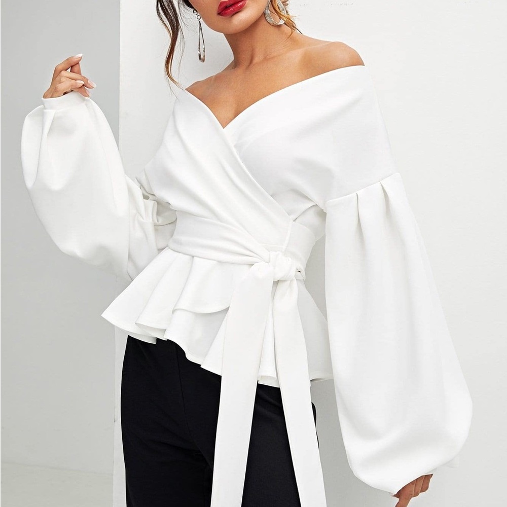 Elegant White Wrap Bow Blouse